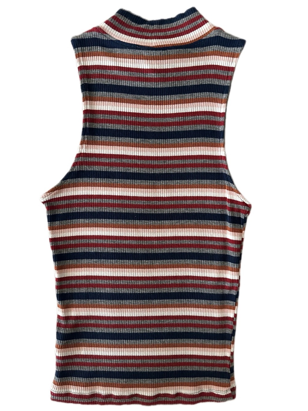 Cape Juby Striped Ribbed Sleeveless Mock Neck — Navy, Rust, Cream, Gray - Picture 2 of 3
